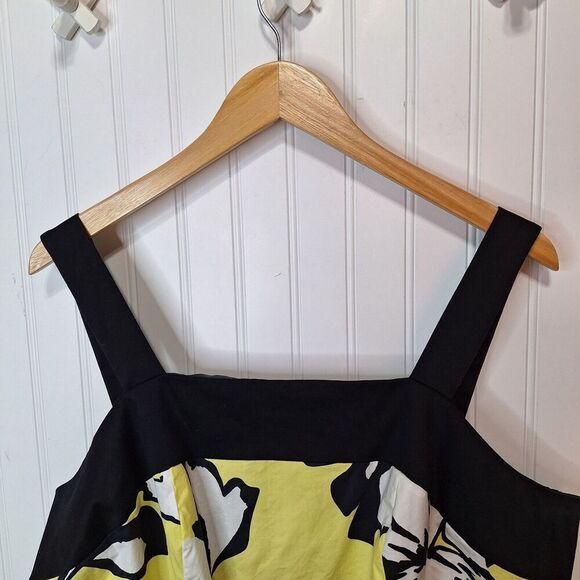 Cato Woman 18W Smocked Back A Line Sun Dress Black Yellow Floral‎ Straps Summer - Picture 3 of 8